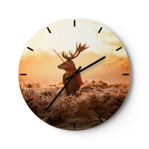 Horloge murale - Pendule murale - Cerf dans la brume matinale aux tons chauds d'or - 30x30cm - Seigneur du domaine - Décoration murale moderne pour le salon, la cuisine et la chambre ARTTOR