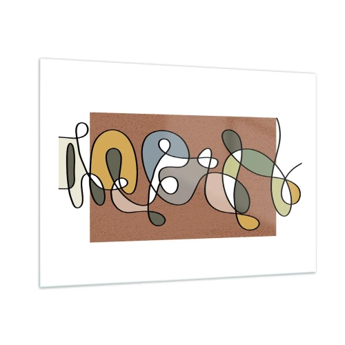 Impression sur verre - Image sur verre - Abstraction colorée avec une ligne noire sur un fond marron - 100x70cm - Une abstraction qui mérite le sourire - Décoration murale moderne pour le salon et la chambre ARTTOR