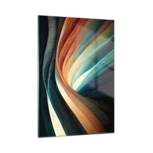 Impression sur verre - Image sur verre - Vagues colorées dans les tons turquoise, orange et beige - 50x70cm - Tissé à partir de couleurs - Décoration murale moderne pour le salon et la chambre ARTTOR