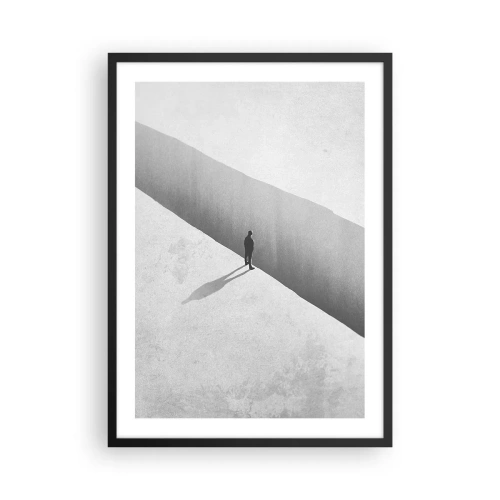 Affiche dans un cadre noir - Poster - Une figure debout au-dessus d'un précipice dans un décor monochrome - 50x70cm - Un objectif clair - Décoration murale moderne pour le salon et la chambre ARTTOR