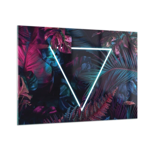 Impression sur verre - Image sur verre - Un triangle néon entouré de plantes tropicales dans des tons de rose et de bleu. - 100x70cm - Jardin de style disco - Décoration murale moderne pour le salon et la chambre ARTTOR