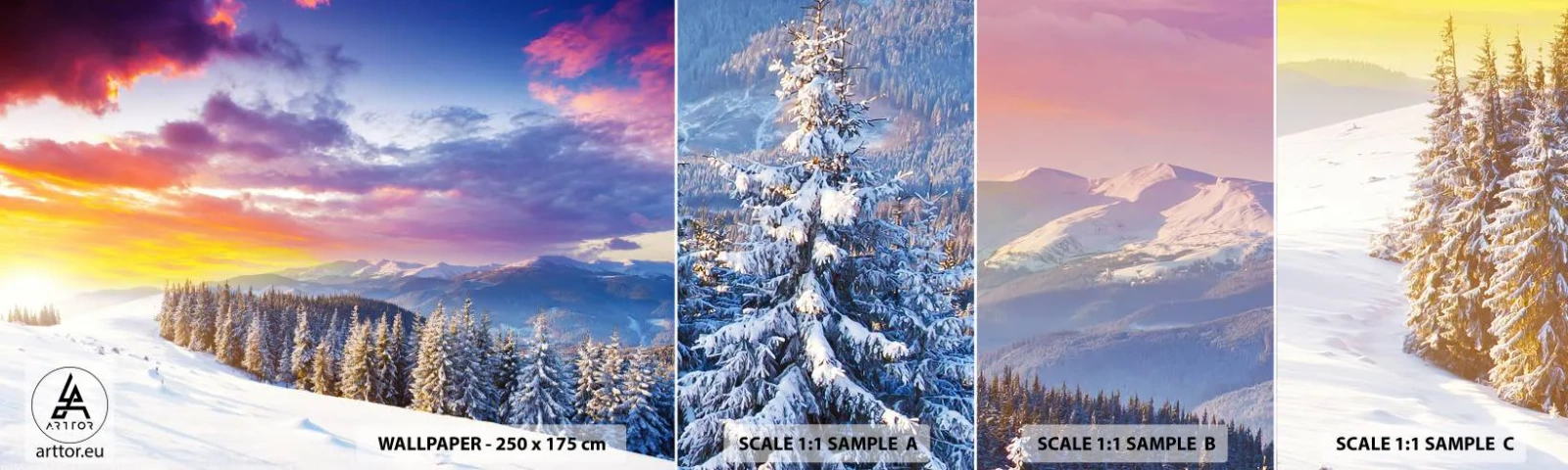 Échantillon de Papier Peint Autocollant Deluxe Sticker - En pleine journée - Paysage, Montagnes, Hiver - 100x30 cm