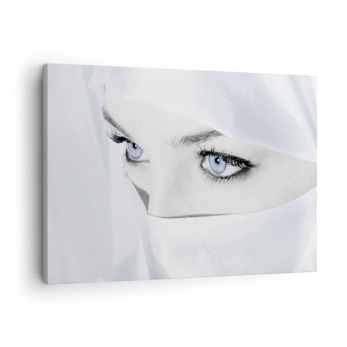 Impression sur toile - Image sur toile - Portrait d'une femme aux yeux bleus cachés derrière un voile blanc - 70x50cm - Directement des mille et une nuits - Décoration murale moderne pour le salon et la chambre ARTTOR