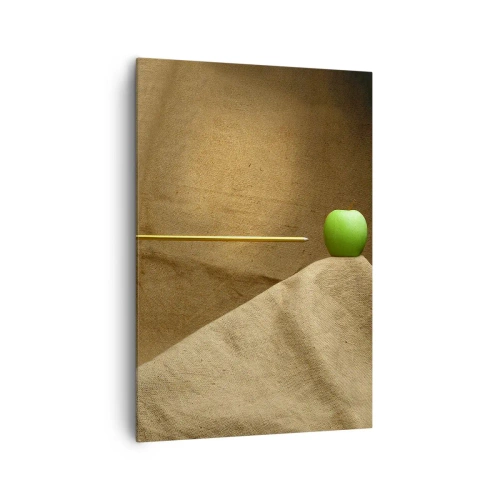 Impression sur toile - Image sur toile - Pomme verte sur tissu avec une flèche créant une composition - 70x100cm - Invoquer l'esprit de Guillaume Tell - Décoration murale moderne pour le salon et la chambre ARTTOR