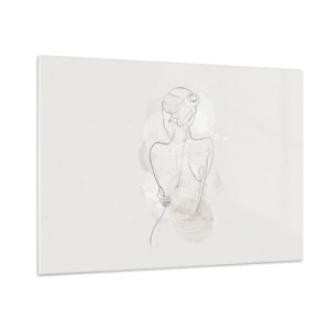 Impression sur verre - Image sur verre - Un croquis délicat d'une femme sur un fond clair - 100x70cm - Comme un instrument sensible - Décoration murale moderne pour le salon et la chambre ARTTOR