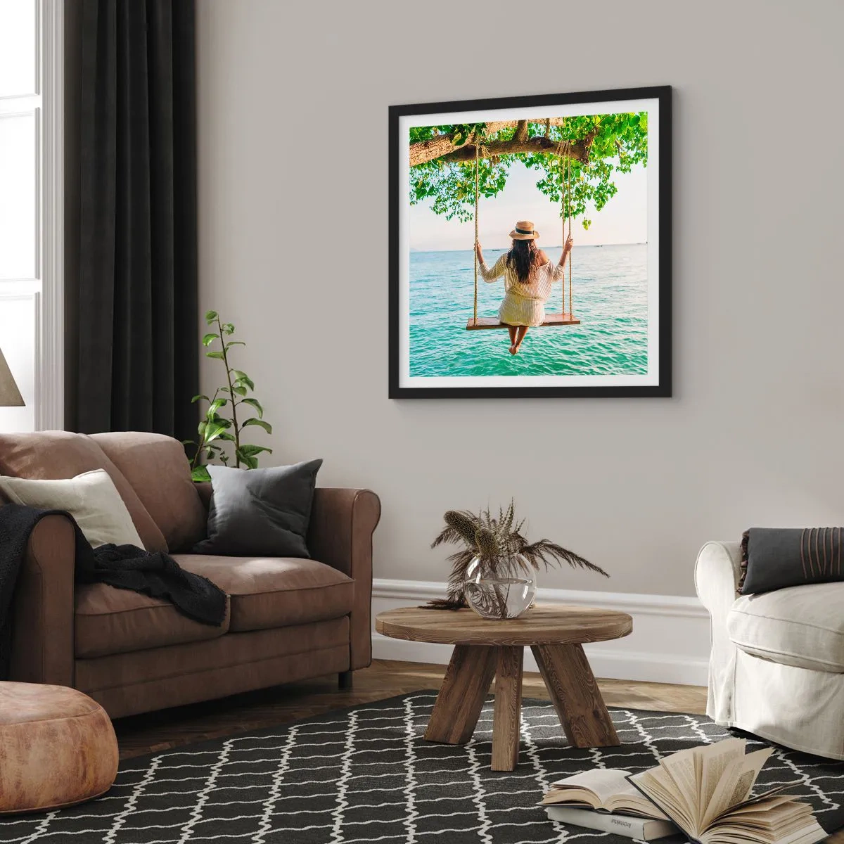 Affiche dans un cadre noir - Poster - La vie est belle - 60x60 cm