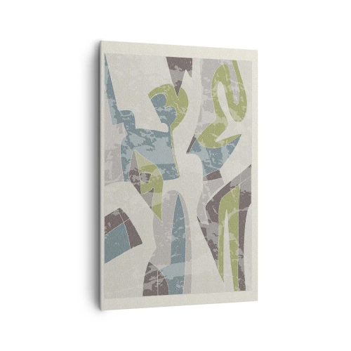 Impression sur toile - Image sur toile - Formes abstraites en vert et bleu sur fond clair - 80x120cm - Composition derrière la vitre - Décoration murale moderne pour le salon et la chambre ARTTOR