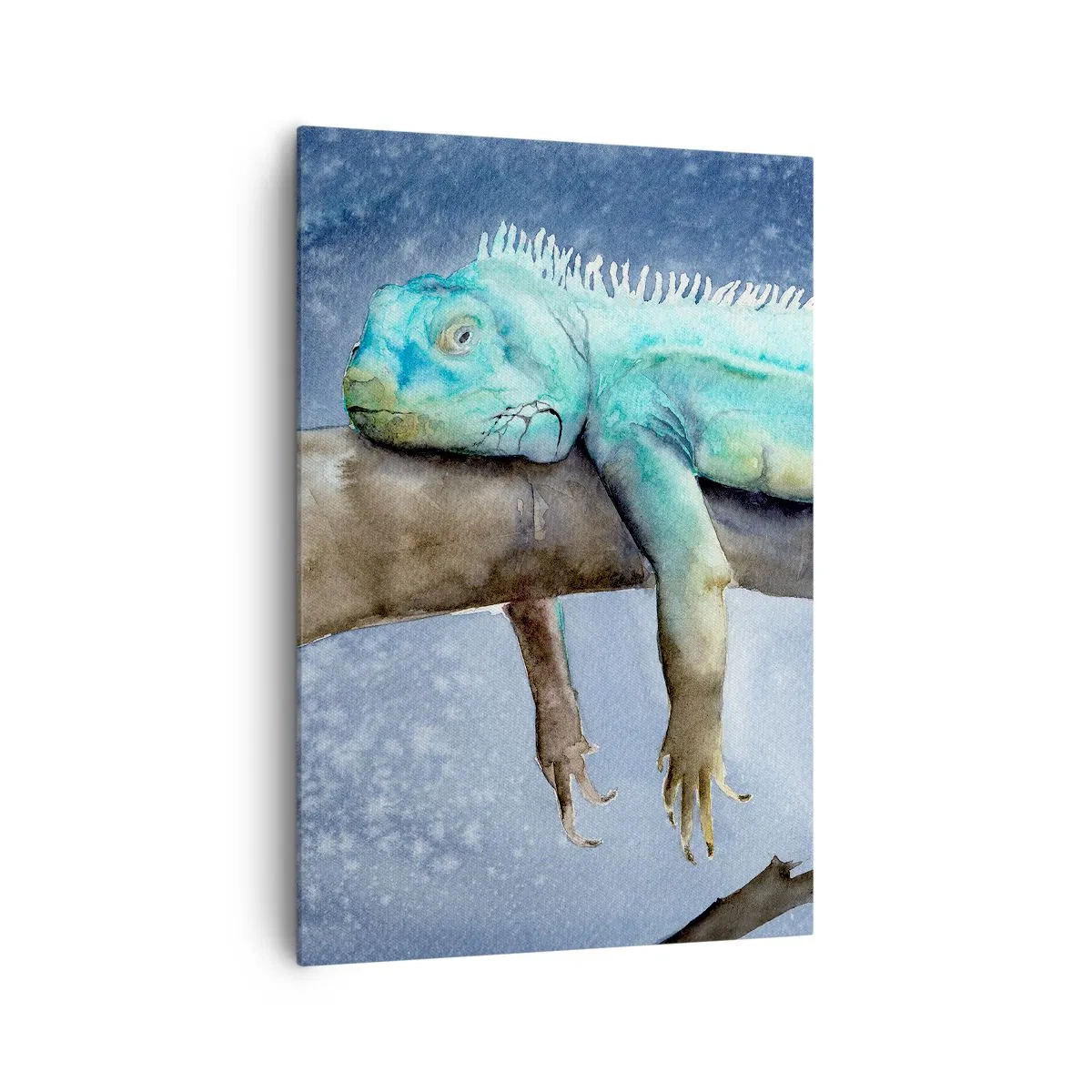 Impression sur toile - Image sur toile - Iguane bleu reposant sur une branche - 70x100cm - Tout va bien! - Décoration murale moderne pour le salon et la chambre ARTTOR
