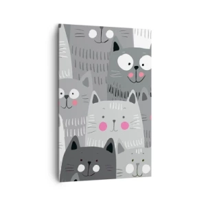 Impression sur toile - Image sur toile - Un motif amusant avec des chats dans des tons de gris - 80x120cm - Le monde des chats - Décoration murale moderne pour le salon et la chambre ARTTOR