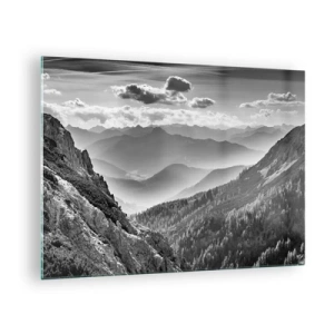 Impression sur verre - Image sur verre - Panorama de montagne en noir et blanc avec vue sur la vallée - 70x50cm - Jusqu'à l'horizon - Décoration murale moderne pour le salon et la chambre ARTTOR
