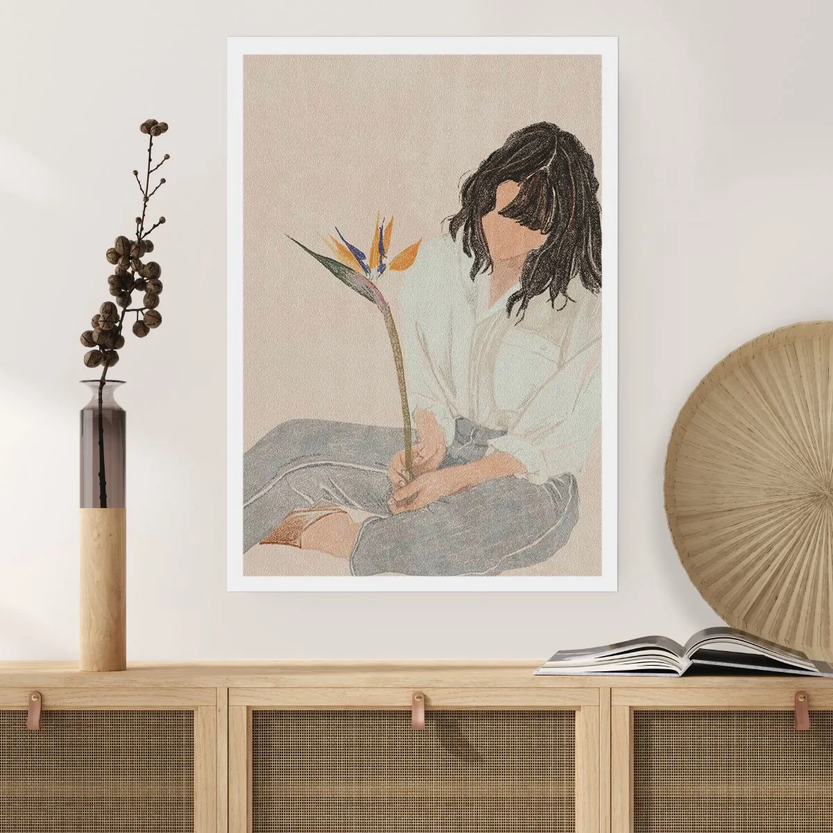 Affiche - Poster - Portrait avec une fleur exotique - 70x100 cm