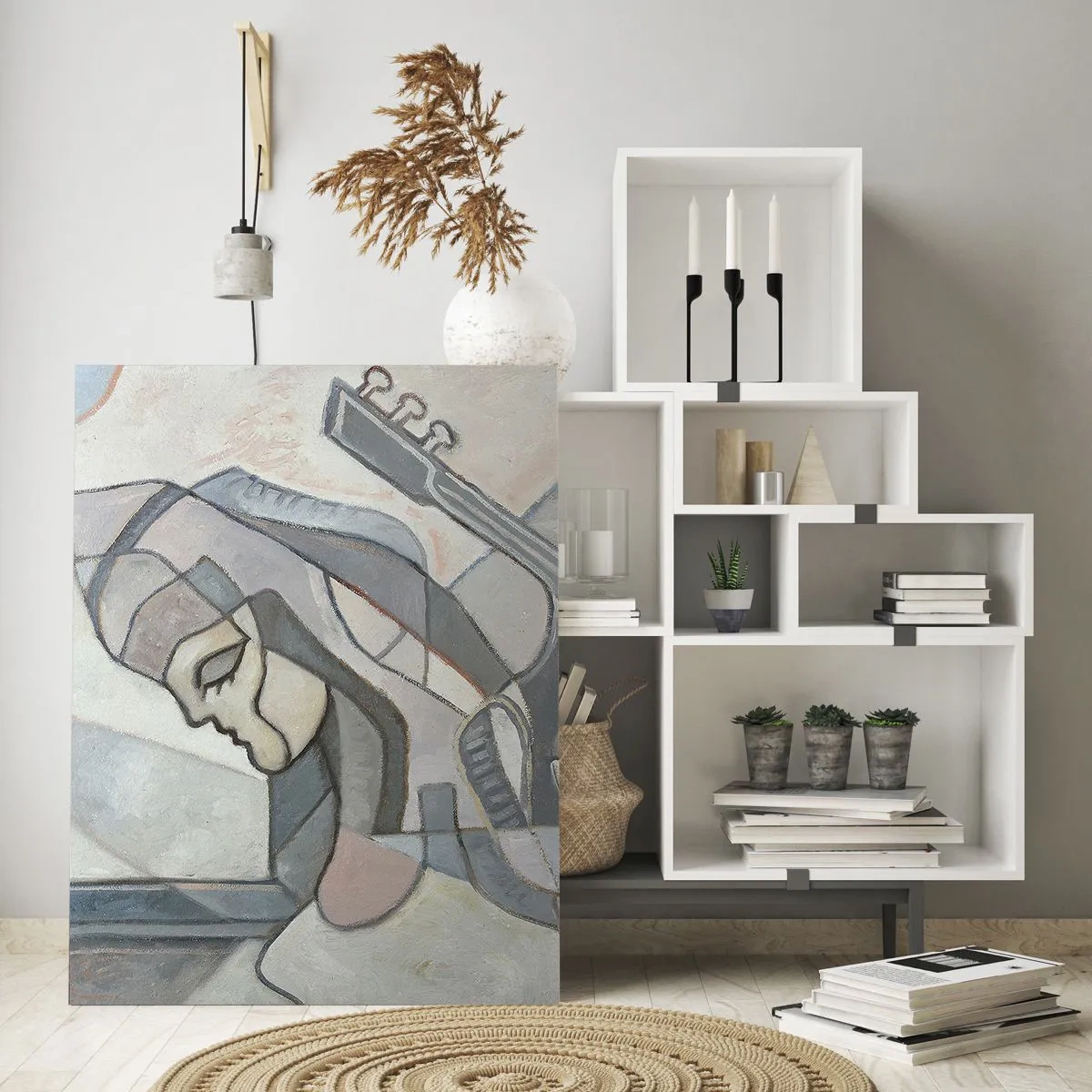 Impression sur verre - Image sur verre - Une figure abstraite avec une guitare aux couleurs pastel. - 70x100cm - Au pouvoir de la musique - Décoration murale moderne pour le salon et la chambre ARTTOR