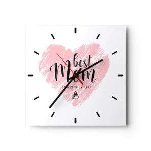 Horloge murale - Pendule murale - Cœur rose avec les mots « Meilleure maman, merci » sur fond blanc - 30x30cm - Toujours au bon moment - Décoration murale moderne pour le salon et la chambre ARTTOR