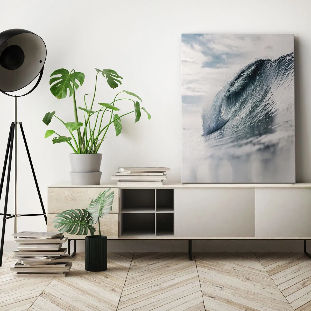 Impression sur toile - Image sur toile - Une vague de mer capturée dans un moment dynamique contre le ciel - 80x120cm - Pic d'eau - Décoration murale moderne pour le salon et la chambre ARTTOR