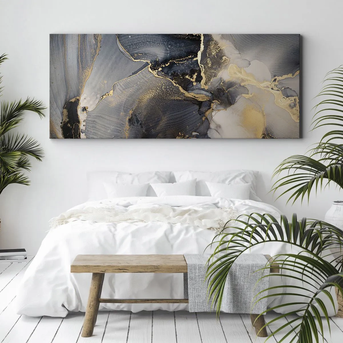 Impression sur toile - Image sur toile - Abstrait or et gris sur toile - 120x50cm - La vie de la pierre - Décoration murale moderne pour le salon et la chambre ARTTOR
