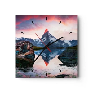 Horloge murale - Pendule murale - Un sommet de montagne se reflétant dans un lac au coucher du soleil - 30x30cm - Le coeur des montagnes est chaud - Décoration murale moderne pour le salon et la chambre ARTTOR
