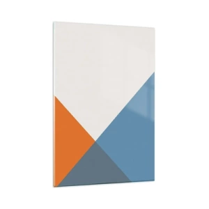 Impression sur verre - Image sur verre - Triangles géométriques dans les tons de bleu et d'orange - 80x120cm - Sous cette angle.... - Décoration murale moderne pour le salon et la chambre ARTTOR