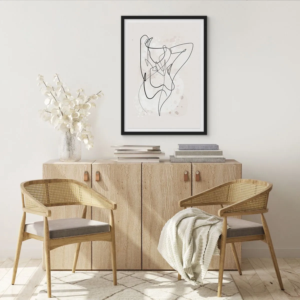 Affiche dans un cadre noir - Poster - Ligne abstraite représentant la silhouette d'une femme - 50x70cm - L'art de la séduction - Décoration murale moderne pour le salon et la chambre ARTTOR