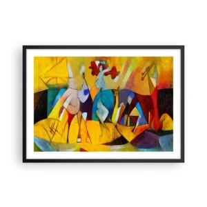 Affiche dans un cadre noir - Poster - Une abstraction colorée représentant des figures sous une forme géométrique - 70x50cm - Soleil - vie - joie - Décoration murale moderne pour le salon et la chambre ARTTOR