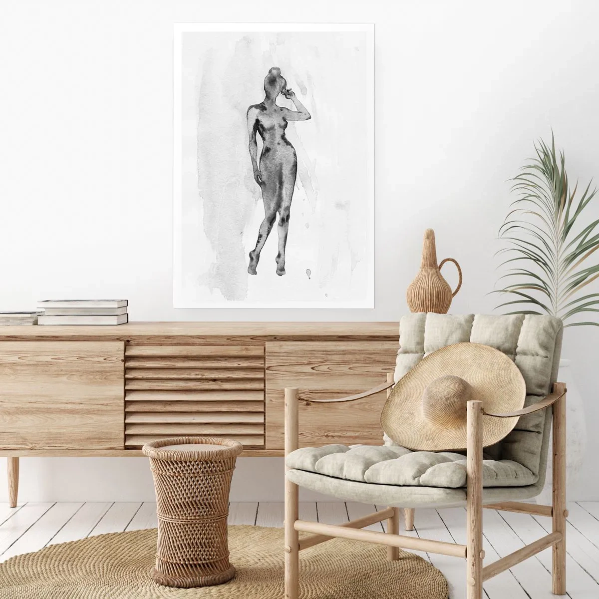 Affiche - Poster - Silhouette d'une femme en technique d'aquarelle noir et blanc - 50x70cm - Etude de l'idéal de la féminité - Décoration murale moderne pour le salon et la chambre ARTTOR