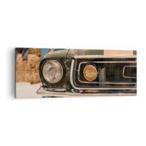 Impression sur toile - Image sur toile - Une voiture rétro emblématique dans un cadre classique - 140x50cm - Rencontre avec une légende - Décoration murale moderne pour le salon et la chambre ARTTOR