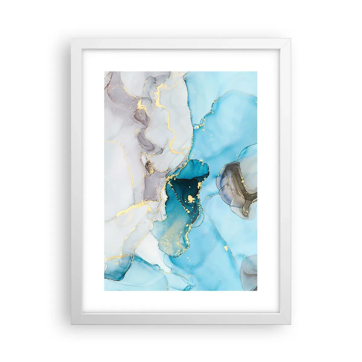 Affiche dans un cadre blanc - Poster - Etude de la rencontre gris et turquoise - 30x40 cm