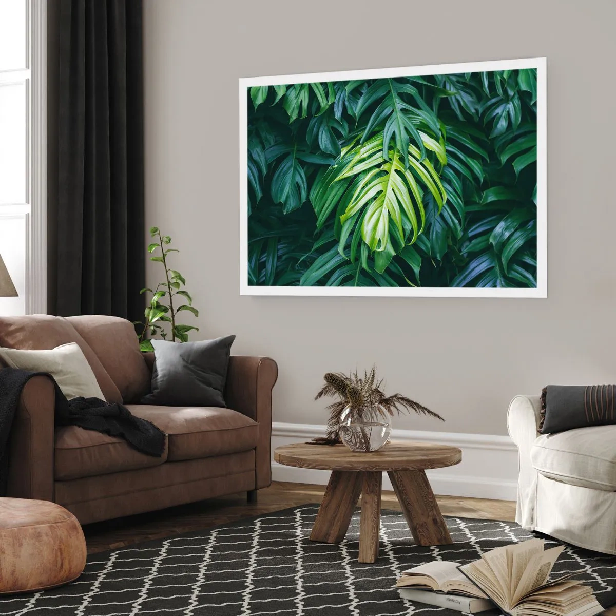 Affiche - Poster - Feuilles vertes dans un arrangement tropical dense - 100x70cm - Immergez-vous dans la fraîcheur - Décoration murale moderne pour le salon et la chambre ARTTOR