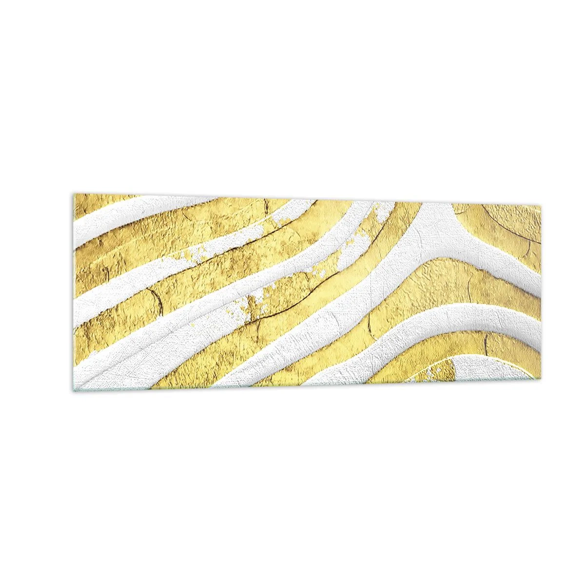 Impression sur verre - Image sur verre - Lignes abstraites dorées et blanches dans une texture 3D - 140x50cm - Composition en blanc et or - Décoration murale moderne pour le salon et la chambre ARTTOR