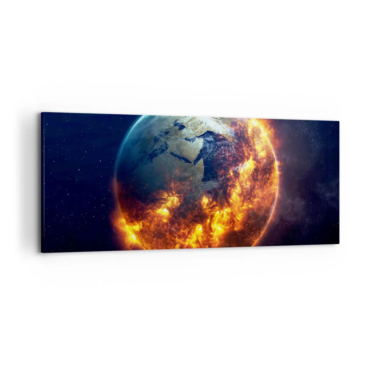 Impression sur toile - Image sur toile - La planète Terre en feu dans l'espace - 120x50cm - La flamme de l'apocalypse - Décoration murale moderne pour le salon et la chambre ARTTOR