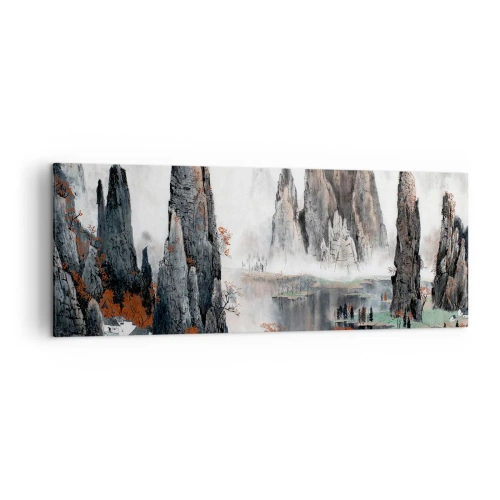 Impression sur toile - Image sur toile - Rochers et arbres pittoresques dans le paysage brumeux de la Chine - 140x50cm - De puissants gardiens - Décoration murale moderne pour le salon et la chambre ARTTOR