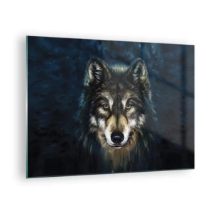 Impression sur verre - Image sur verre - Un loup sur un fond sombre et forestier dans un style réaliste. - 70x50cm - Alpha? Et oméga - Décoration murale moderne pour le salon et la chambre ARTTOR