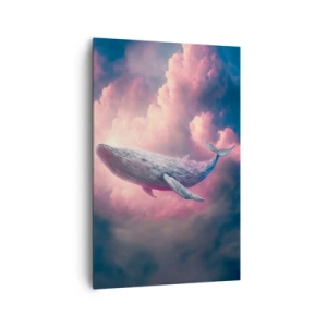 Impression sur toile - Image sur toile - Une baleine flottant dans les nuages au coucher du soleil - 80x120cm - Frottez-vous les yeux - Décoration murale moderne pour le salon et la chambre ARTTOR