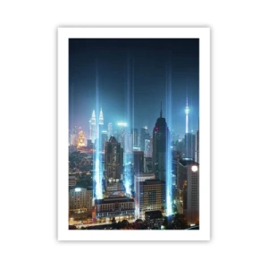 Affiche - Poster - Paysage nocturne du centre-ville avec des gratte-ciels - 50x70cm - À Berlin au paradis - Décoration murale moderne pour le salon et la chambre ARTTOR