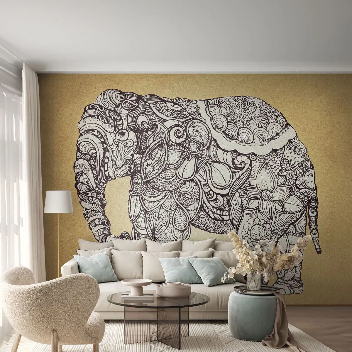 Papier Peint Autocollant Deluxe Sticker - L'éléphant s'est apprêté - Éléphant, Indien, Animal - 100x70 cm