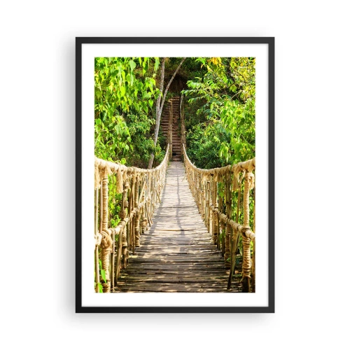 Affiche dans un cadre noir - Poster - Un pont de corde en bois entouré d'une végétation luxuriante - 50x70cm - Suspendu dans la nature - Décoration murale moderne pour le salon et la chambre ARTTOR