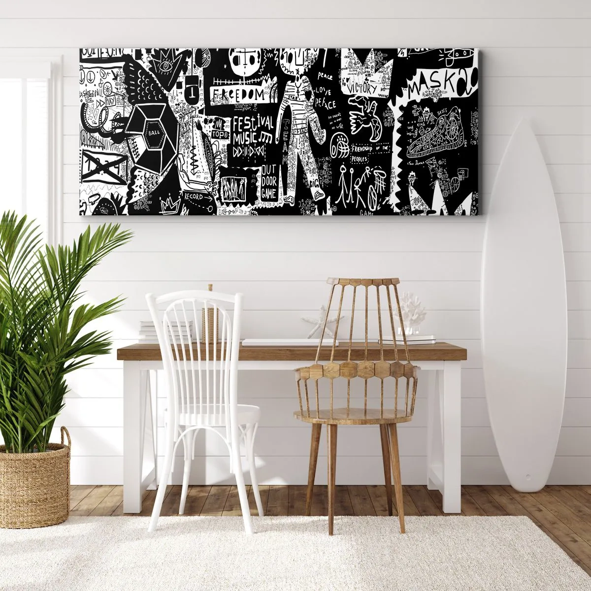 Impression sur toile - Image sur toile - Collage noir et blanc inspiré du street art - 120x50cm - Jeunesse spirituelle de loi et de joie - Décoration murale moderne pour le salon et la chambre ARTTOR