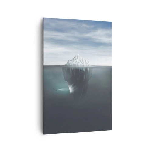 Impression sur toile - Image sur toile - Un iceberg dans l'eau avec un plongeur et un projecteur sous la surface. - 80x120cm - Mystère sous-marin - Décoration murale moderne pour le salon et la chambre ARTTOR