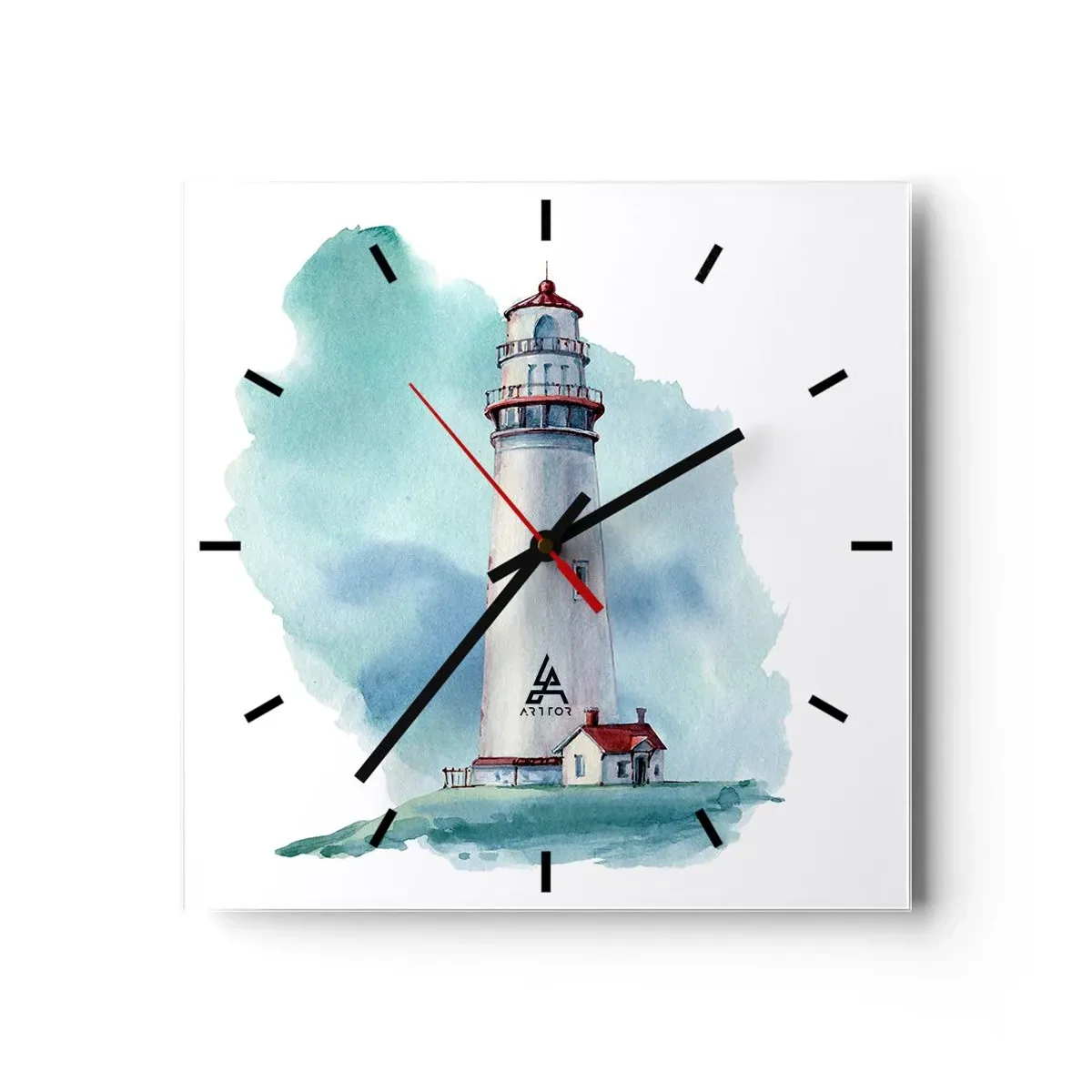 Horloge murale - Pendule murale - Un phare sur un fond bleu aquarelle - 30x30cm - La douce sœur du bleu - Décoration murale moderne pour le salon et la chambre ARTTOR