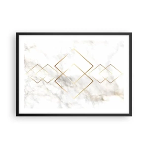 Affiche dans un cadre noir - Poster - Losanges dorés minimalistes sur fond de marbre - 70x50cm - Vue à l'infini - Décoration murale moderne pour le salon et la chambre ARTTOR