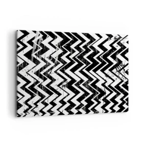 Impression sur toile - Image sur toile - Motif en zigzag noir et blanc avec abrasions artistiques - 120x80cm - Zig-blanc, zag-noir - Décoration murale moderne pour le salon et la chambre ARTTOR