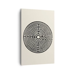 Impression sur toile - Image sur toile - Labyrinthe circulaire noir et blanc sur fond clair - 80x120cm - Ordre mystérieux - Décoration murale moderne pour le salon et la chambre ARTTOR