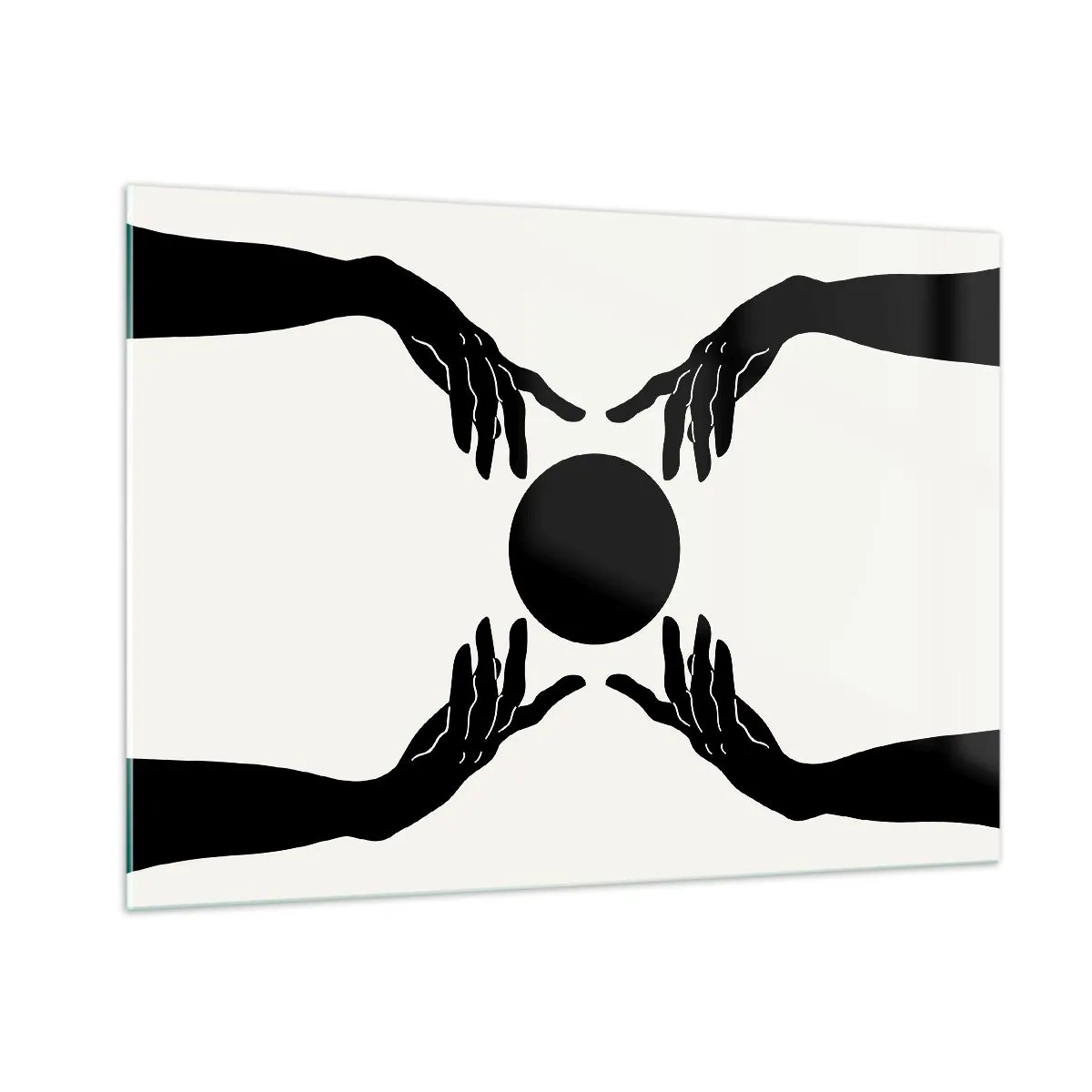 Impression sur verre - Image sur verre - Mains noires autour d'un cercle noir sur fond clair - 100x70cm - Signe secret - Décoration murale moderne pour le salon et la chambre ARTTOR