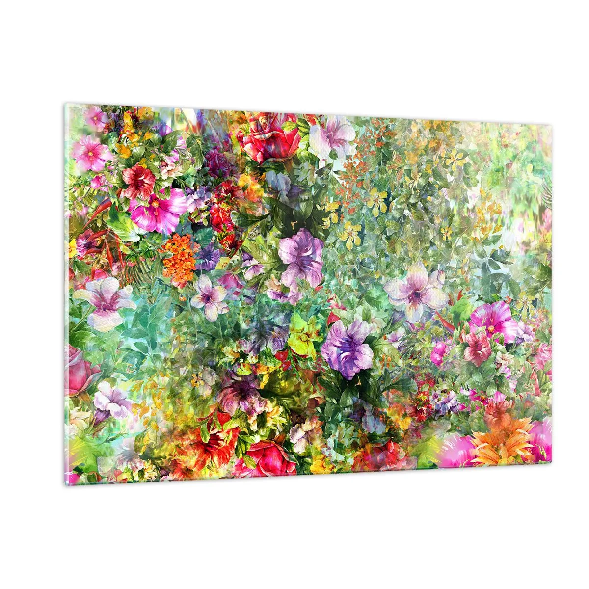 Impression sur verre - Image sur verre - Fleurs colorées dans une composition artistique - 120x80cm - En fleurs pour la perdition - Décoration murale moderne pour le salon et la chambre ARTTOR