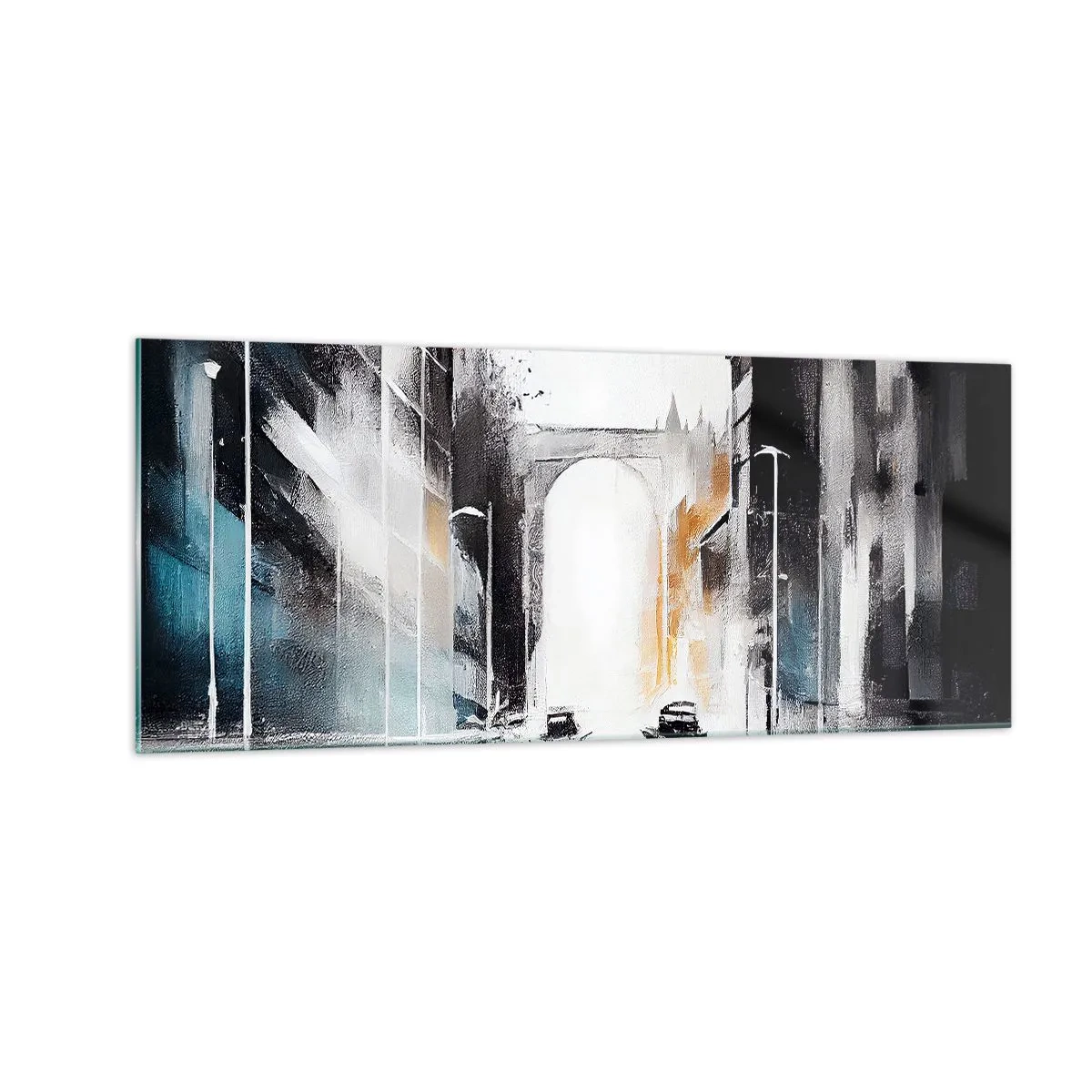 Impression sur verre - Image sur verre - Étude de ville : architecture et mouvement - 100x40 cm