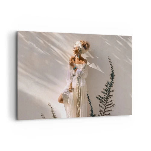Impression sur toile - Image sur toile - Une femme au style bohème illuminée par les rayons du soleil - 120x80cm - Le soleil et la fille - Décoration murale moderne pour le salon et la chambre ARTTOR