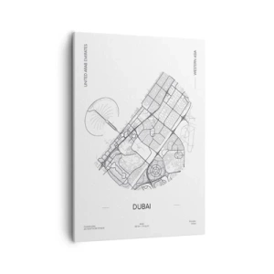 Impression sur toile - Image sur toile - Une carte minimaliste en noir et blanc de Dubaï avec des marquages de localisation. - 50x70cm - Anatomie de Dubaï - Décoration murale moderne pour le salon et la chambre ARTTOR