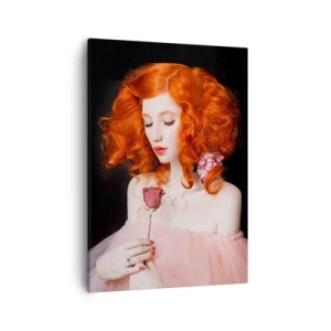 Impression sur toile - Image sur toile - Une femme aux cheveux roux tenant une rose - 50x70cm - De style baroque - Décoration murale moderne pour le salon et la chambre ARTTOR