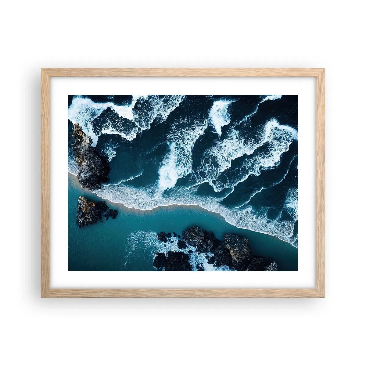 Affiche dans un chêne clair - Poster - Enveloppé par les vagues - 50x40 cm