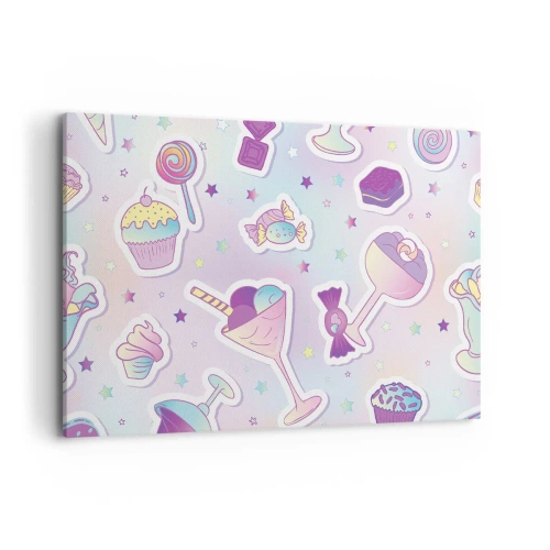 Impression sur toile - Image sur toile - Motifs pastel avec bonbons et desserts - 120x80cm - Pour que tous les jours soit un anniversaire  - Décoration murale moderne pour le salon et la chambre ARTTOR