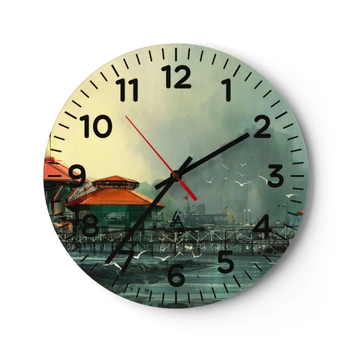 Horloge murale - Pendule murale - Une journée ensoleillée au port - 40x40 cm